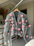 Beautiful Temperament Leisure Button Floral Embroidered Sweater Cardigan